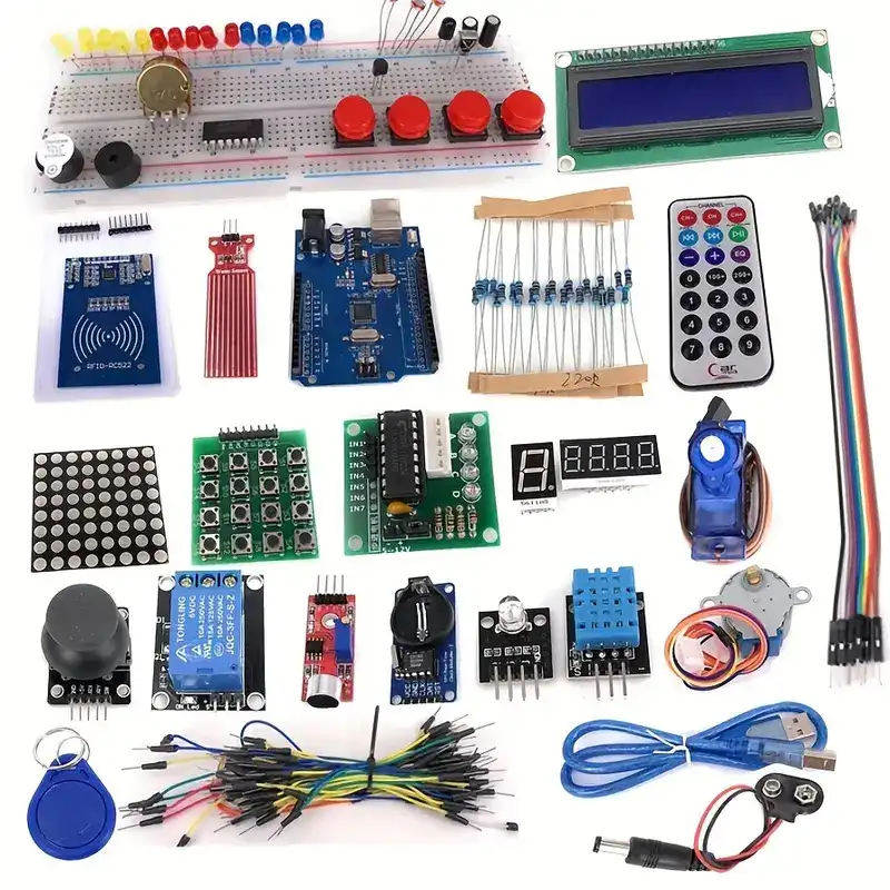 The electronic components of arduino uno starter kit