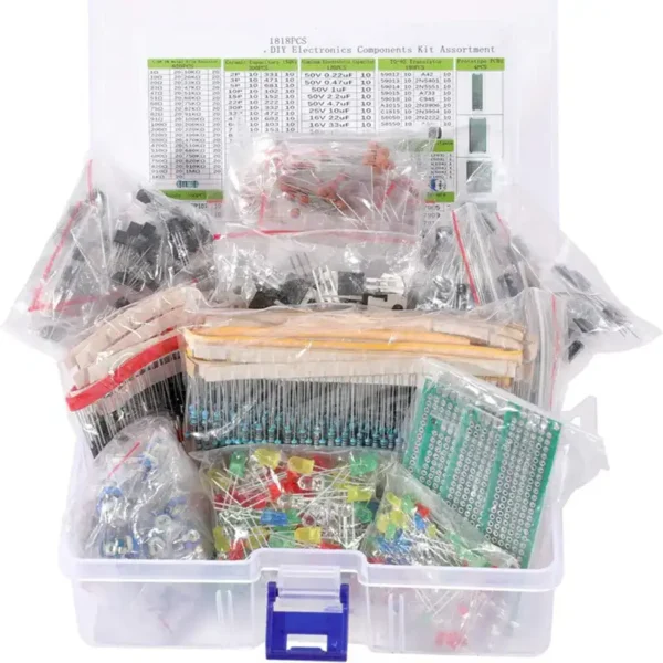 Cmxelcs 1818pcs electronic component kits, dip electrolytic capacitor led resistor pack