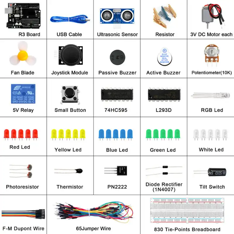Electronic Components List of the arduino starter kit