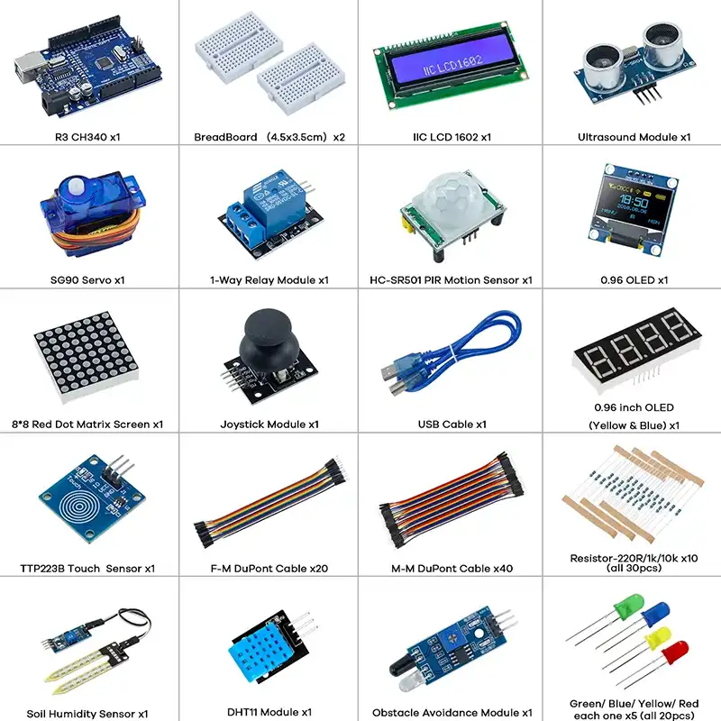 Electronic component packing list of this ardino starter project