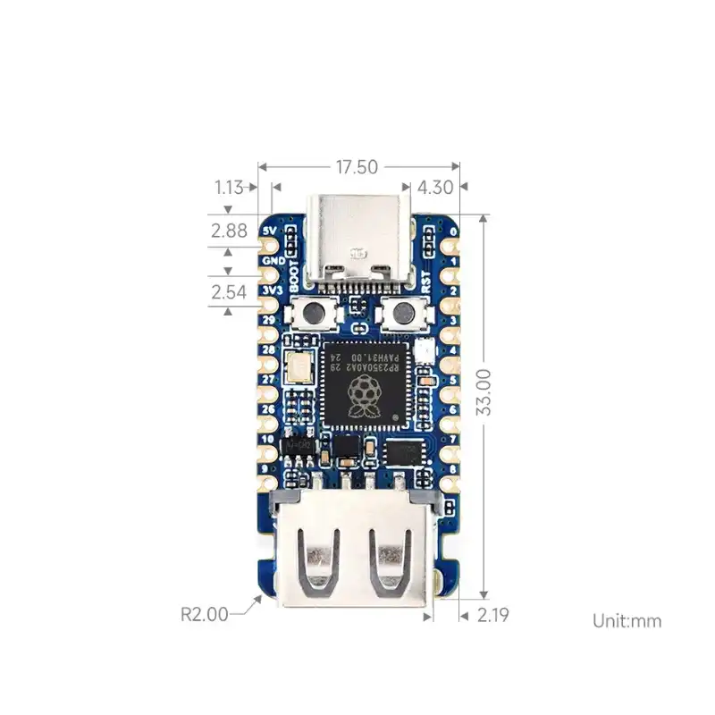 PCB of Raspberry Pi Pico Microcontroller RP2350A Dev Board